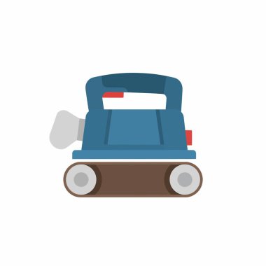 Mavi elektrikli zımpara makinesinin düz vektör simgesi. Bu ahşap işçiliği ve inşaat gücü aracı, temiz beyaz arka planda izole edilmiş bir şekilde yan taraftan gösterilir..