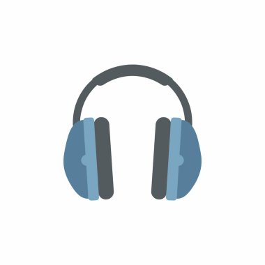 Mavi kulaklıkların düz tasarım ikonu. Bu grafik ses, müzik, ses, dinleme ve işitme korumasını temsil ediyor. Web ve mobil uygulamalar için izole vektör çizimi.