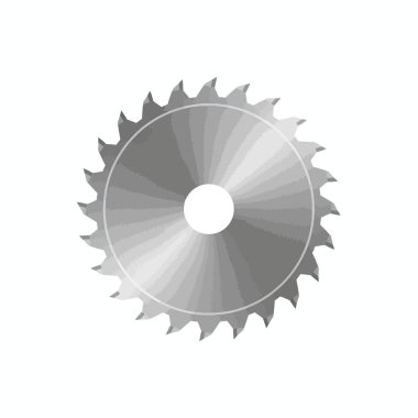 Yansıtıcı bir yüzeye sahip metalden yapılmış keskin, dairesel bir testere bıçağı. Bu endüstriyel araç ahşap veya metal gibi malzemeleri kesmek için tasarlanmıştır. İzole vektör illüstrasyonu.
