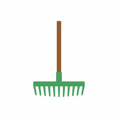 Basit bir bahçe tırmığı çizimi. Bu araç tarım, tarım ve bahçe bakımı için kullanılır. Yaprak toplamak ya da toprağı düzleştirmek gibi. Vektör grafiği.