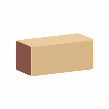 Bej ve kahverengi dikdörtgen prizmanın minimalist bir grafiği. Bu üç boyutlu geometrik şekil yumuşak, yuvarlak kenarları içerir ve temiz beyaz bir arkaplanda sunulur.