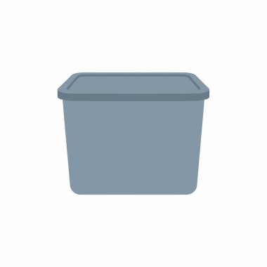 Kapalı gri plastik bir kabın basit bir düz vektör çizimi. Bu kapaklı yeniden kullanılabilir kutu yiyecek depolama, yemek hazırlama ya da beslenme çantası olarak kullanılır. Ayrı nesne.