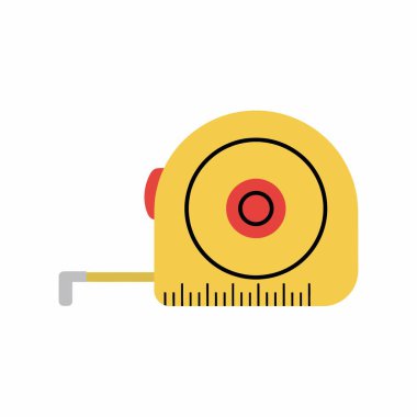 Sarı geri çekilebilir ölçüm bandının basit düz vektör çizimi. İnşaat, marangozluk ve ev iyileştirme projelerinin uzunluk ve mesafeyi ölçmek için yaygın bir aracı.