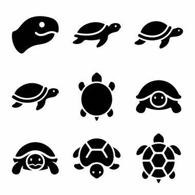 İzole edilmiş taşıyıcı kaplumbağa sembolleri ve simgelerinden oluşan bir koleksiyon. Bu set yukarıdan aşağıya, yandan ve önden, doğayı ve vahşi yaşamı temsil eden logolar veya semboller için mükemmel görüntüler içerir..