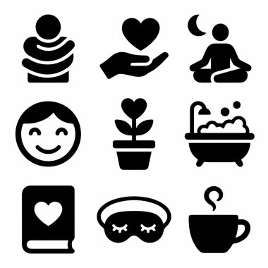Kişisel bakım faaliyetlerini ve meditasyon, rahatlama, kendini sevme, okuma ve sıcak bir banyo veya içecekten keyif alma gibi kavramları temsil eden dokuz siyah katı ikondan oluşan bir koleksiyon..