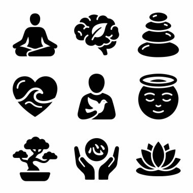 Zen, barış, denge, akıl sağlığı ve maneviyat gibi kavramları temsil eden dokuz basit sembolden oluşan bir derleme. Lotus, yoga pozu ve bonsai ağacı da dahil..