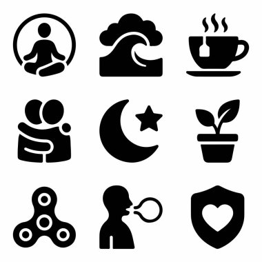 Meditasyon, doğa, aşk, rahatlama ve ruhsal sağlık ve ruhsal refah için korunma gibi kavramları temsil eden dokuz siyah katı ikondan oluşan bir koleksiyon..
