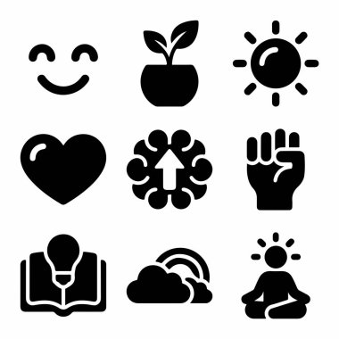 Ruh sağlığını, mutluluğu ve kişisel gelişimi temsil eden dokuz siyah simgenin toplanması. Neşe, sevgi, bilgi, güç ve farkındalık sembolleri içerir.