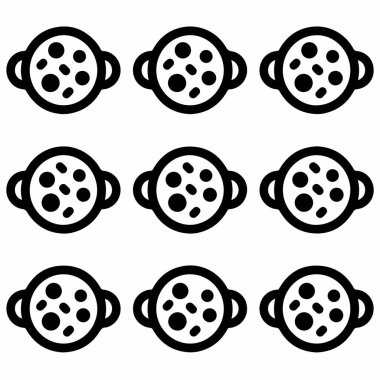Üçer üçer dizilmiş çikolata parçalı kurabiyeleri temsil eden dokuz özdeş siyah taslak ikondan oluşan bir koleksiyon. Basit, minimalist gıda grafik tasarım elementi.