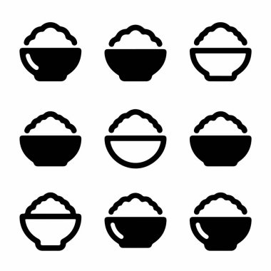 Siyah pirinç kase ikonlarından oluşan basit bir koleksiyon. Bu set katı ve tasarım içerir, yemek menüleri, web siteleri ve grafik tasarım projeleri için mükemmeldir.