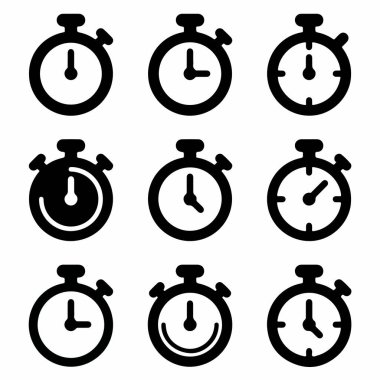 Basit, düz dizayn kronometre ve kronometre simgelerinden oluşan bir koleksiyon. Bu vektör grafik kümesi hız, teslim tarihleri ve zaman ölçümü gibi kavramlar için çeşitli zamanlayıcı sembolleri içerir.