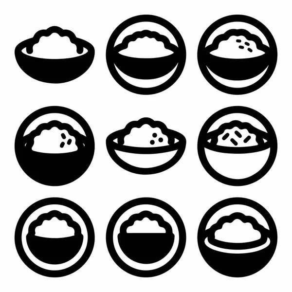 Çeşitli sanat ve siluet stillerinde basit ve modern pirinç kase ikonları koleksiyonu, yemek menüleri, uygulamalar ve web siteleri için mükemmel. Beyaz bir arkaplanda izole edilmiş.