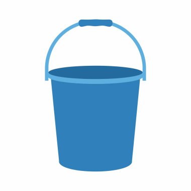 Saplı mavi plastik bir kovanın düz vektör çizimi. Bu yaygın ev veya bahçe aracı çeşitli tasarım kullanımları için temiz beyaz bir arka planda boş ve izole gösterilir.