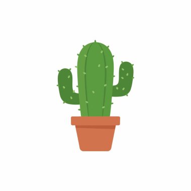 Yeşil bir kaktüsün kil kazanda dikenleri olan basit bir düz vektör çizimi. Beyaz bir arka planda izole edilmiş, tatlı ya da bitki temalı tasarımlar için mükemmel..