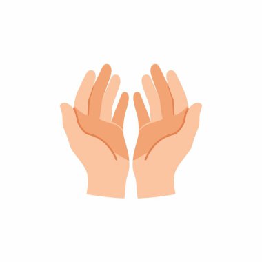 İki insan elinin basit düz bir grafiği açık ve kavrulmuş. Bu jest duayı, hayırseverliği, rica etmeyi, almayı, desteği ya da umudu sembolize edebilir. İzole vektör ögesi.