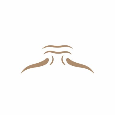 Simetrik, kavisli kahverengi veya altın fırça darbelerine sahip minimalist ve zarif bir soyut grafik, temiz beyaz bir arkaplanda izole edilmiş, eşsiz bir sembol veya desen oluşturur..