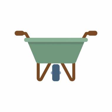 Önden gösterilen yeşil bahçe el arabasının basit düz bir çizimi. İzole edilmiş bir ikon bahçe, inşaat ve tarım temaları için mükemmel.