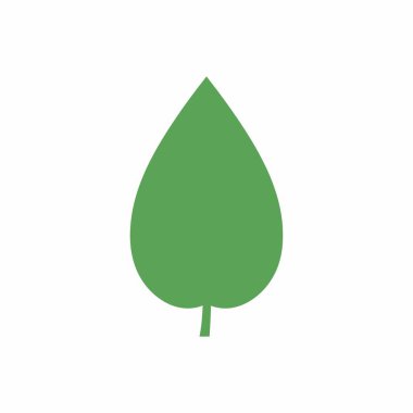 Sapı olan tek bir yeşil yaprağın düz vektör simgesi. Bu basit, biçimlendirilmiş grafik, temiz beyaz arka planda izole edilmiş doğa, ekoloji, büyüme ve çevreyi temsil eder..