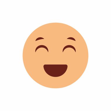Mutlu bir ifadenin minimalist grafik çizimi. Bu yuvarlak sarı yüz kapalı, kıvrımlı gözler ve geniş, açık ağızlı bir gülümseme, neşe, memnuniyet ve dostluk iletir.