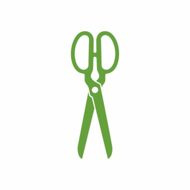 Yeşil bir makasın düz vektör çizimi. Beyaz arka planda izole edilmiş kesim, el sanatları veya ofis malzemelerini temsil eden basit bir simge.