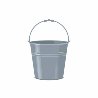 Basit bir galvanizli çelik kova ya da saplı bir kova. Su, kum veya başka malzemeler taşımak için boş bir konteynır. Temiz beyaz arkaplandaki izole vektör grafiği.