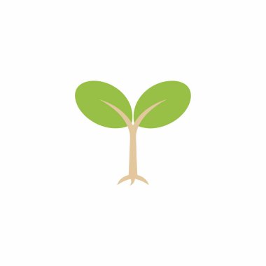 Minimalist ve genç bir fidyenin şirin bir simgesi. Bu basit vektör grafiği, büyümeyi, doğayı ve yeni başlangıçları sembolize eden kahverengi bir gövde, küçük kökler ve iki parlak yeşil yaprak içerir..