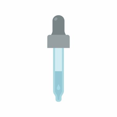 Gri bir ampul ve şeffaf mavi bir tüp içeren serum, ilaç veya kimyasal madde içeren bir laboratuvar veya medikal pipetin düz vektör çizimi.