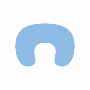 Açık mavi U şeklinde bir seyahat yastığının düz vektör çizimi. Bu simge yolculuk sırasında konfor, seyahat, boyun desteği ve rahatlamayı temsil eder..