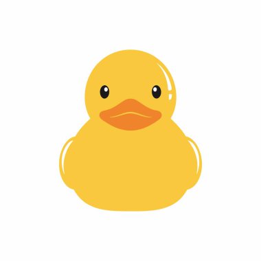 Şirin bir sarı plastik ördek banyo oyuncağı ikonu. Basit, düz vektör çizimi. Klasik bir çocukluk oyuncağı. Temiz beyaz arka planda kolay kullanım için izole edilmiş..