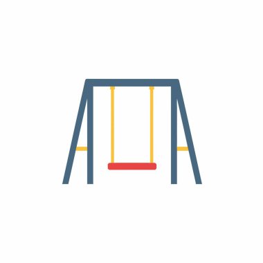 Çocuk salıncağının basit ve renkli bir çizimi. Tasarımda mavi bir çerçeve, sarı ipler ve beyaz bir arka planda izole edilmiş kırmızı bir koltuk bulunur. Park veya oyun alanı temaları için mükemmel.