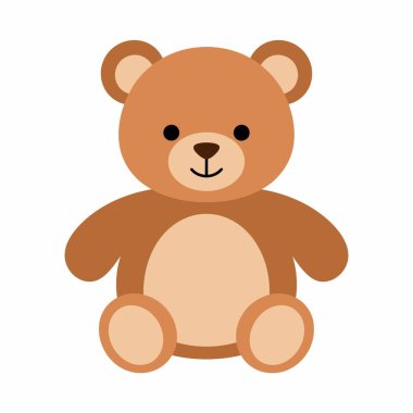 Açık bej bir göbeği ve pençeleri olan kahverengi bir ayının büyüleyici bir çizimi. Oyuncak basit, düz bir vektör tarzıyla betimlenir. Oturur, gülümser ve beyaz bir arka planda izole edilir..