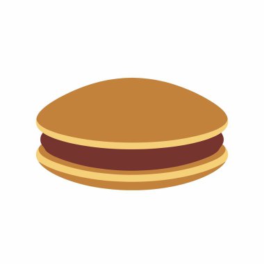 Klasik bir Japon şekerlemesi, Dorayaki, içinde iki Castella benzeri krep var, tatlı bir azuki kırmızı fasulye ezmesi dolgusu. Düz vektör simgesi biçimi düz beyaz arkaplan üzerinde izole.