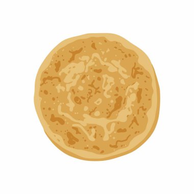 Yeni pişmiş yuvarlak krep ya da krep manzarası. Detaylı vektör sanatı desenli, altın-kahverengi bir yüzey gösterir, kahvaltı ya da yemek çizimleri için mükemmeldir..