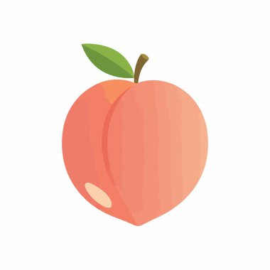 Taze şeftalinin düz tasarım ikonu. Bu sulu meyve, tek bir yeşil yaprak ve sapı olan pembe ve turuncu tonlarda betimlenir. Sağlıklı beslenme kavramları için mükemmeldir..