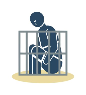 Üzgün, depresif bir insanın minimalist bir çizimi küçük bir kafese tıkılmış ve hapsedilmiş. Sembolik bir hapis, akıl sağlığı sorunları, umutsuzluk ve izolasyon kavramı.
