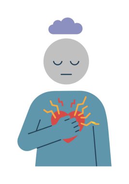 Üzgün yüzlü, bulutlu, acılı bir kalbe tutunan bir karakterin basit düz bir tasviri. Depresyon, endişe ve duygusal karışıklığı temsil eder..