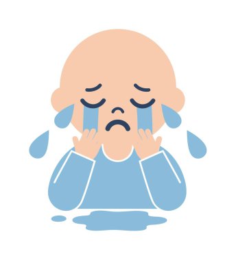 Ağlayan bir bebeğin tasviri ve üzgün bir yüz ifadesi.