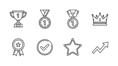 Başarıyı ve kazanmayı sembolize eden sekiz siyah beyaz çizgi ikonundan oluşan bir koleksiyon. Sette bir kupa, madalya, taç, ödül kurdelesi, işaret, yıldız ve bir büyüme oku yer alıyor..