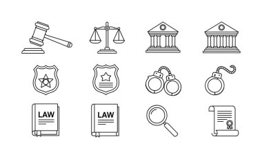 Basit bir taslak tarzında 12 kanun ve adalet simgesinden oluşan bir koleksiyon. Tokmak, terazi, adliye, polis rozeti, kelepçe, hukuk kitabı ve büyüteç içeriyor..