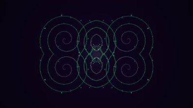 Işıldayan, karmaşık ve soyut desenli, karanlık bir arkaplanda kıvrımlı çizgileri olan büyüleyici, kusursuz bir döngü. Teknoloji, bilim kurgu ya da meditasyon projeleri için ideal..