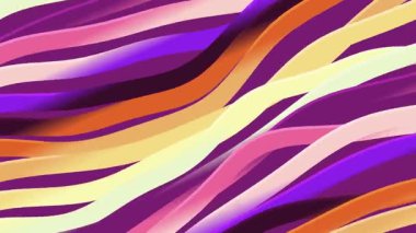 Soyut dalgalı çizgilerin ve kurdelelerin mor, pembe ve turuncu renkli paletlerde kusursuz bir döngü animasyonu. Bu akışkan hareket grafiği arka planlar için mükemmel..