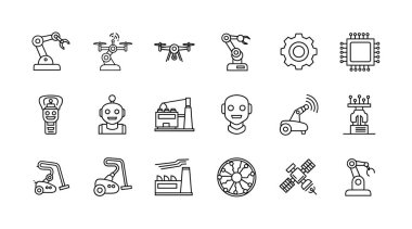 Bu simge seti robotik silahlar, insansız hava araçları, yapay zeka yüzleri, fabrika otomasyonu, uydular ve elektrikli süpürgeler gibi çeşitli teknolojik elementlere sahiptir..