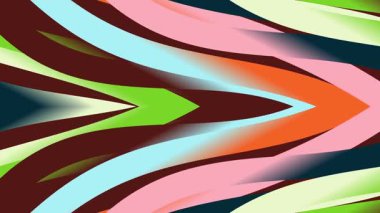 Bu soyut hareket grafiği dinamik renkli bantların ok benzeri desenler oluşturduğunu gösteriyor. Arka planlar, sunumlar veya görsel göstergeler için kusursuz bir döngü.