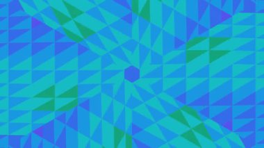 Soyut geometrik desenlerin kusursuz döngüsü. Mavi, yeşil ve cyan tonlarında dönen üçgenler. Hipnotik ve modern bir arka plan animasyonu.