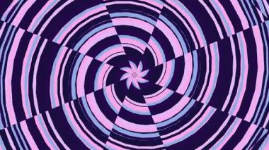 Canlı pembe ve mor renklerde dönen bir hipnotik spiral desen. Soyut geometrik şekiller büyüleyici ve sonsuz bir tünel etkisi yaratır..