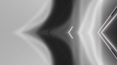 Simetrik siyah ve beyaz geometrik şekiller, parlayan çizgiler ve pürüzsüz gradyanlar içeren kusursuz bir döngü animasyonu. Modern arka planlar, VJ döngüleri veya sunumlar için ideal.