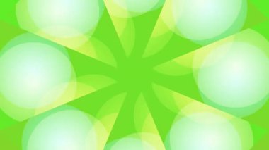 Parlak yeşil bir zemin üzerinde dönen ve titreşen geometrik şekiller içeren kusursuz bir soyut hareket grafikleri döngüsü. Modern, enerjik ve renkli bir görüntü..