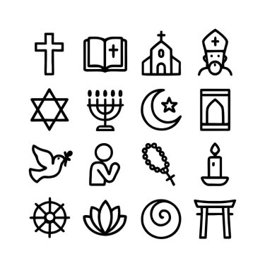 On altı basit siyah çizgi ikonundan oluşan bir koleksiyon. Büyük dünya dinlerini ve ruhani kavramları temsil ediyor. Hristiyanlık, Yahudilik, İslam ve Doğu inançlarına ait semboller içerir..