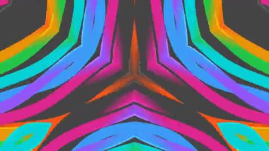 Karanlık bir arkaplana karşı karmaşık, simetrik kaleydoskopik desenler oluşturan canlı, dalgalı gökkuşağı renkli çizgilerin büyüleyici, kusursuz bir döngü animasyonu. Yaratıcı projeler için mükemmel.