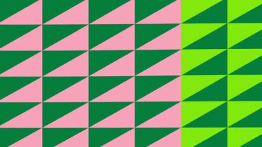 Canlı bir geometrik arkaplanın kusursuz döngülü animasyonu. Pembe, yeşil ve limon üçgenlerinin dinamik ve değişken bir mozaiği var..